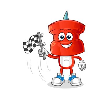 push pin head cartoon hold finish flag. cartoon mascot vector