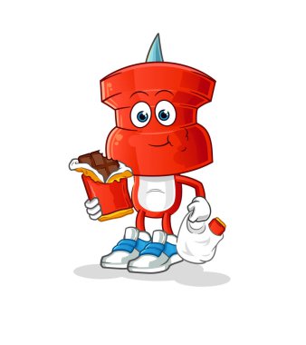 push pin head cartoon eat chocolate mascot. cartoon vector