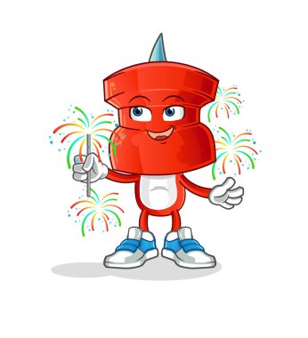 push pin head cartoon with fireworks mascot. cartoon vector