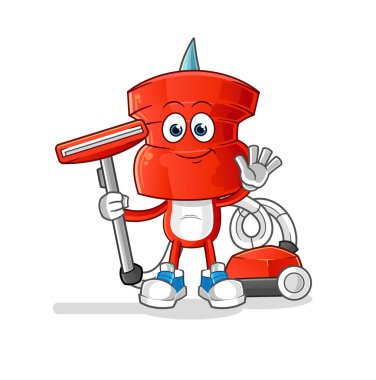 push pin head cartoon clean with a vacuum . character vector
