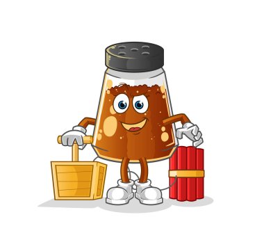 pepper powder holding dynamite detonator. cartoon mascot vector