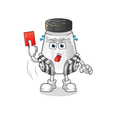 salt shaker referee with red card illustration. character vector