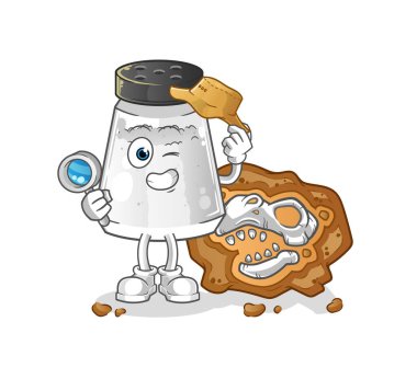 salt shaker archaeologists with fossils mascot. cartoon vector