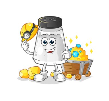 salt shaker miner with gold character. cartoon mascot vector