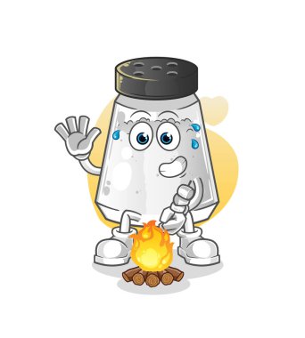 salt shaker roasting marshmallows. cartoon mascot vector