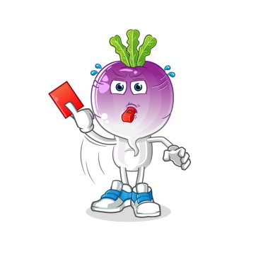 turnip head cartoon referee with red card illustration. character vector