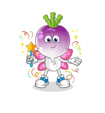 turnip head cartoon fairy with wings and stick. cartoon vector