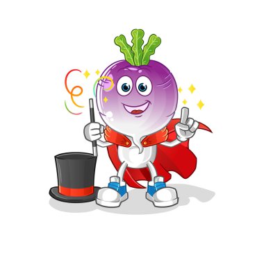 turnip head cartoon magician illustration. character vector
