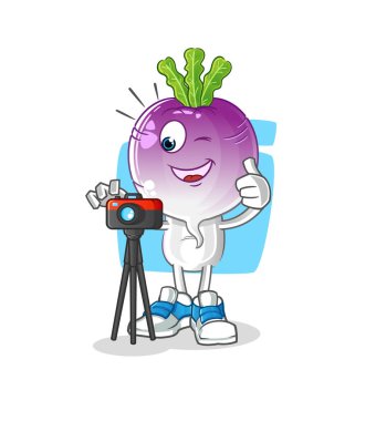 turnip head cartoon photographer character. cartoon vector