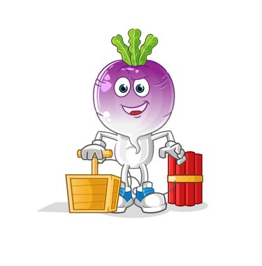 turnip head cartoon holding dynamite detonator. cartoon vector