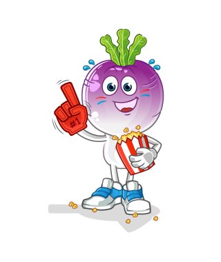 turnip head cartoon fan with popcorn illustration. character vector