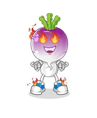 turnip head cartoon on fire mascot. cartoon vector