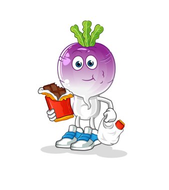 turnip head cartoon eat chocolate mascot. cartoon vector