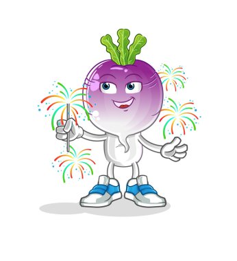 turnip head cartoon with fireworks mascot. cartoon vector