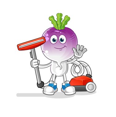 turnip head cartoon clean with a vacuum . character vector