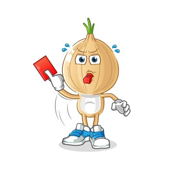garlic head cartoon referee with red card illustration. character vector