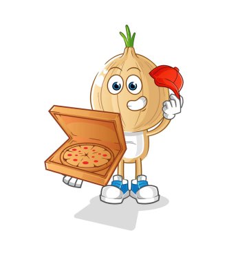 garlic head cartoon pizza delivery boy vector. cartoon character
