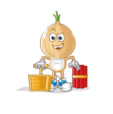 garlic head cartoon holding dynamite detonator. cartoon vector