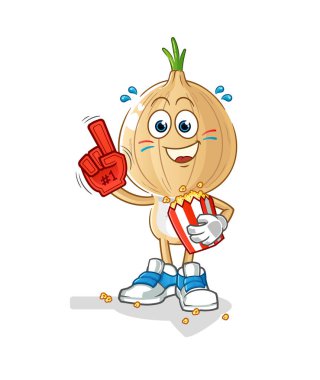 garlic head cartoon fan with popcorn illustration. character vector