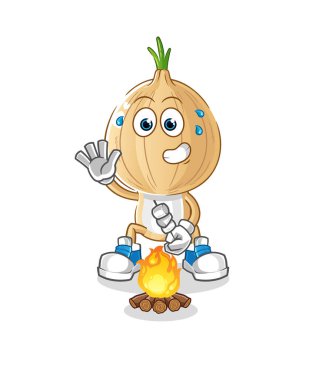 garlic head cartoon roasting marshmallows. cartoon vector
