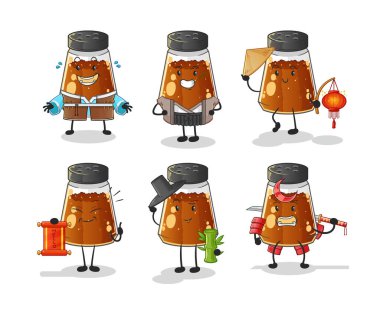 pepper powder asian culture set . cartoon mascot vector