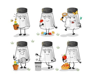 salt shaker save the earth group. cartoon mascot
