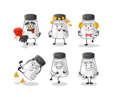 salt shaker comedy set character. cartoon mascot vector