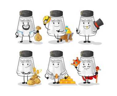 salt shaker rich group character. cartoon mascot vector