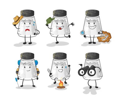 salt shaker adventure group character. cartoon mascot vector