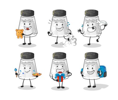salt shaker children group character. cartoon mascot vector