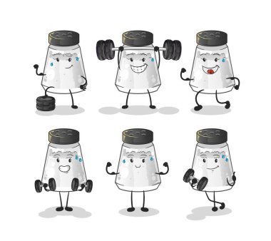 salt shaker exercise set character. cartoon mascot vector