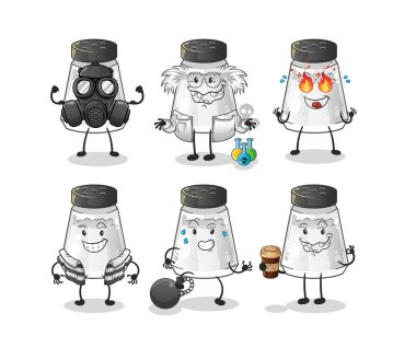 salt shaker villain group character. cartoon mascot vector