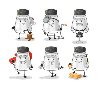 salt shaker worker set character. cartoon mascot vector