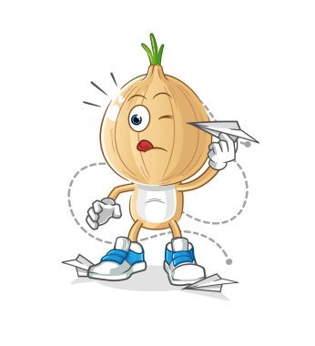 garlic head cartoon with paper plane character. cartoon vector