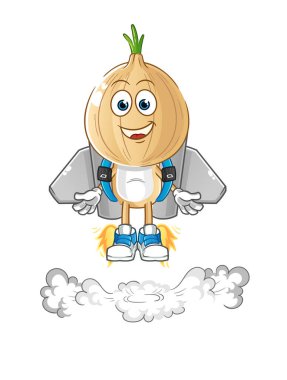 garlic head cartoon with jetpack mascot. cartoon vector
