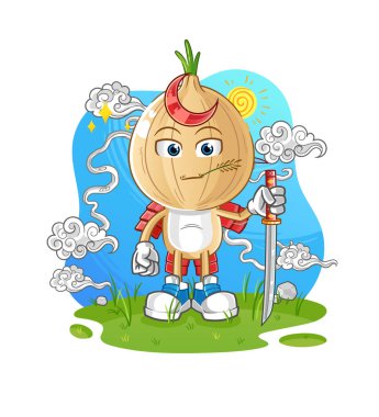 garlic head cartoon samurai. cartoon mascot vector