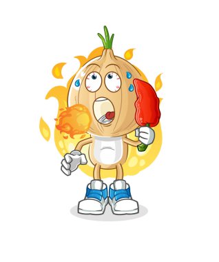 garlic head cartoon eat hot chilie mascot. cartoon vector