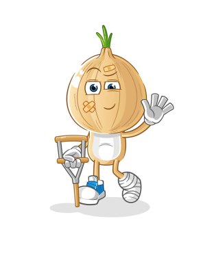 garlic head cartoon sick with limping stick. cartoon vector