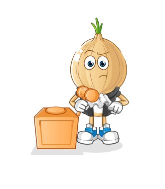 garlic head cartoon judge holds gavel. character vector