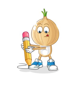 garlic head cartoon write with pencil. cartoon mascot vector