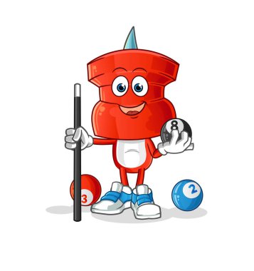 push pin head cartoon plays billiard character. cartoon vector