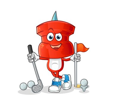 push pin head cartoon playing golf vector. cartoon character