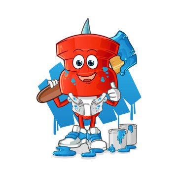 push pin head cartoon painter illustration. character vector