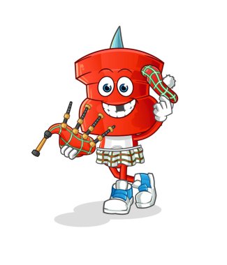push pin head cartoon scottish with bagpipes vector. cartoon character