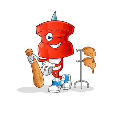 push pin head cartoon playing baseball mascot. cartoon vector