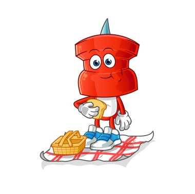 push pin head cartoon on a picnic. cartoon mascot vector