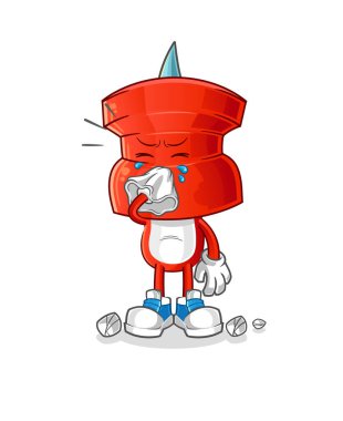 push pin head cartoon blowing nose character. cartoon mascot vector