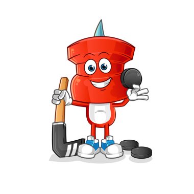 push pin head cartoon playing hockey vector. cartoon character