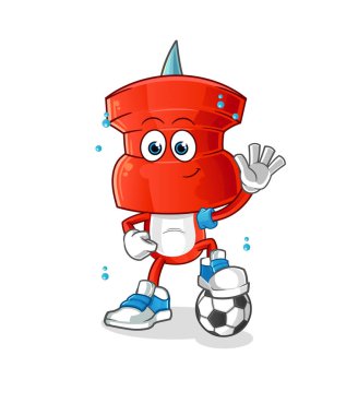 push pin head cartoon playing soccer illustration. character vector