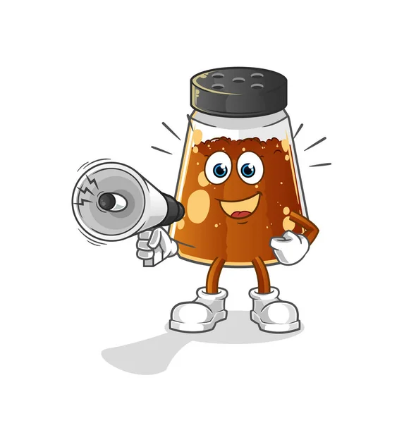 Pepper Powder Holding Hand Loudspeakers Vector Cartoon Character — Stock Vector